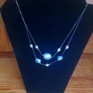 Quartz crystal n black metal necklace